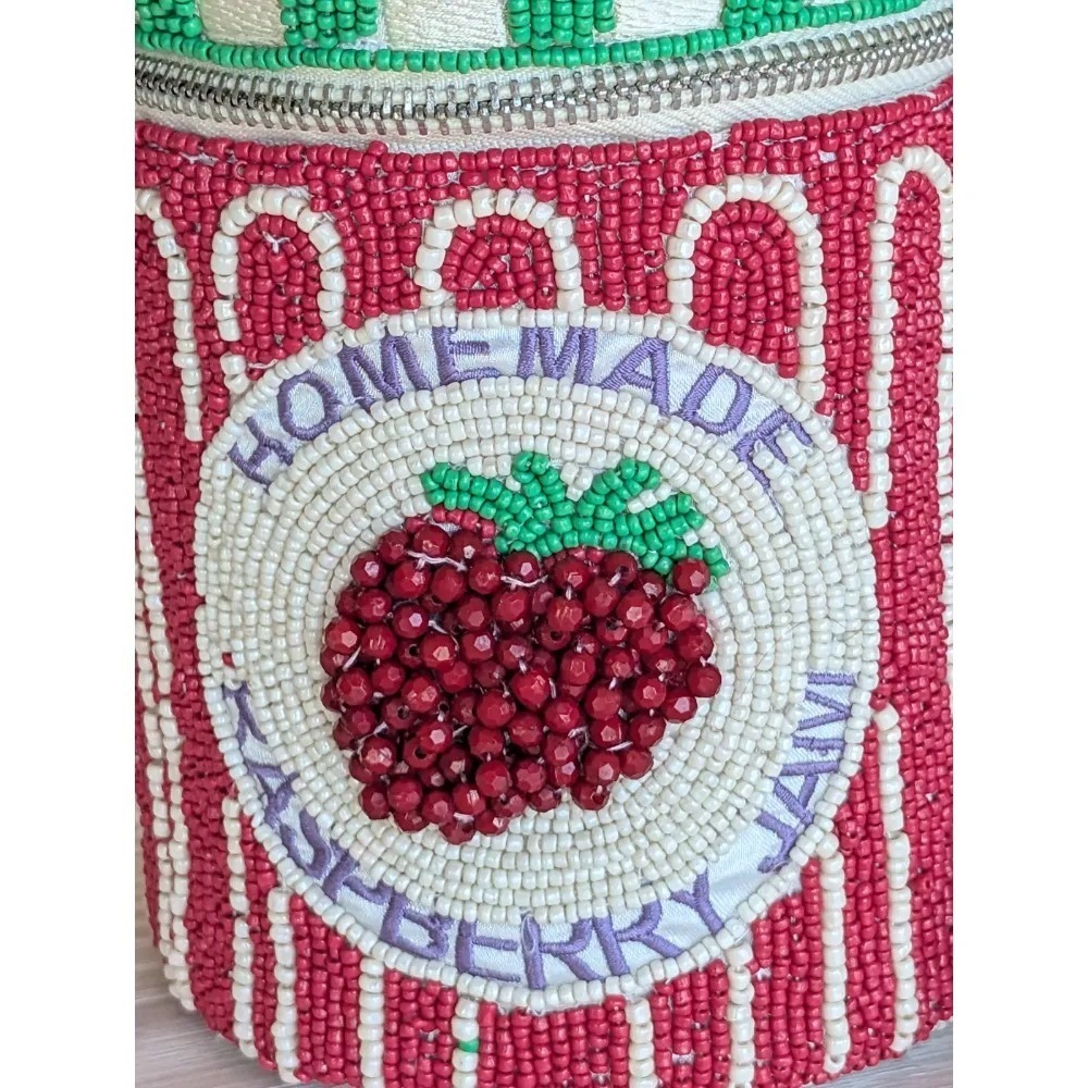Handcrafted In India Viral Beaded Raspberry Jam Jar Crossbody Bag with Charm NWT - Picture 2 of 8
